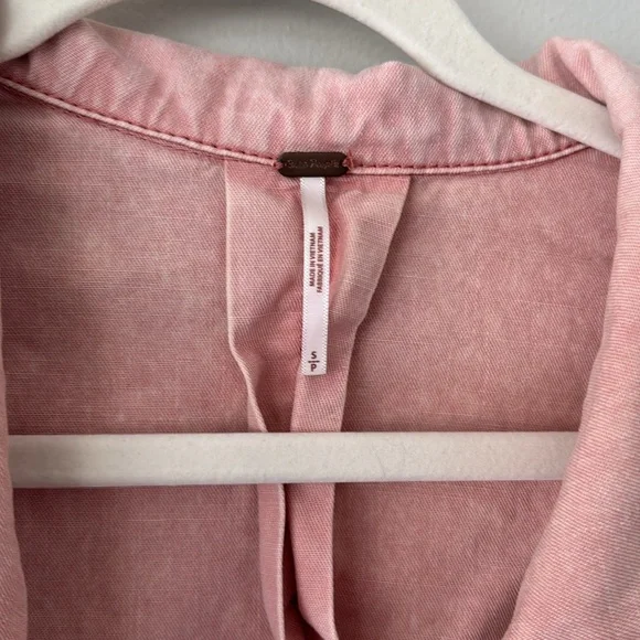 Free People Charlie Denim Button Down with Pearl Snap- Pink Denim - Picture 5 of 10